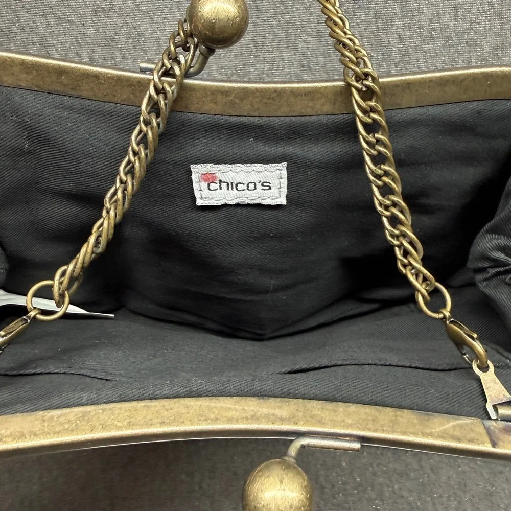 Boho Beaded Clutch Evening Bag Black Chicos Small - Picture 3 of 6